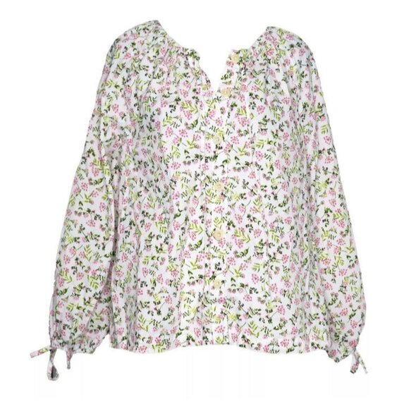 J Crew $98 Tie-Sleeve Button-Front Cotton Poplin Top in Meadow Floral Size S - Picture 4 of 12